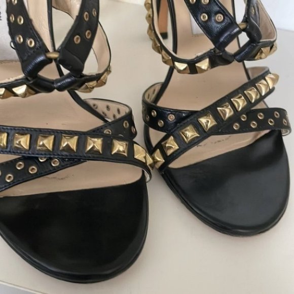 Jimmy Choo Inga Grommet Studded Leather High Heel Sandals in Black Gold - Picture 14 of 16